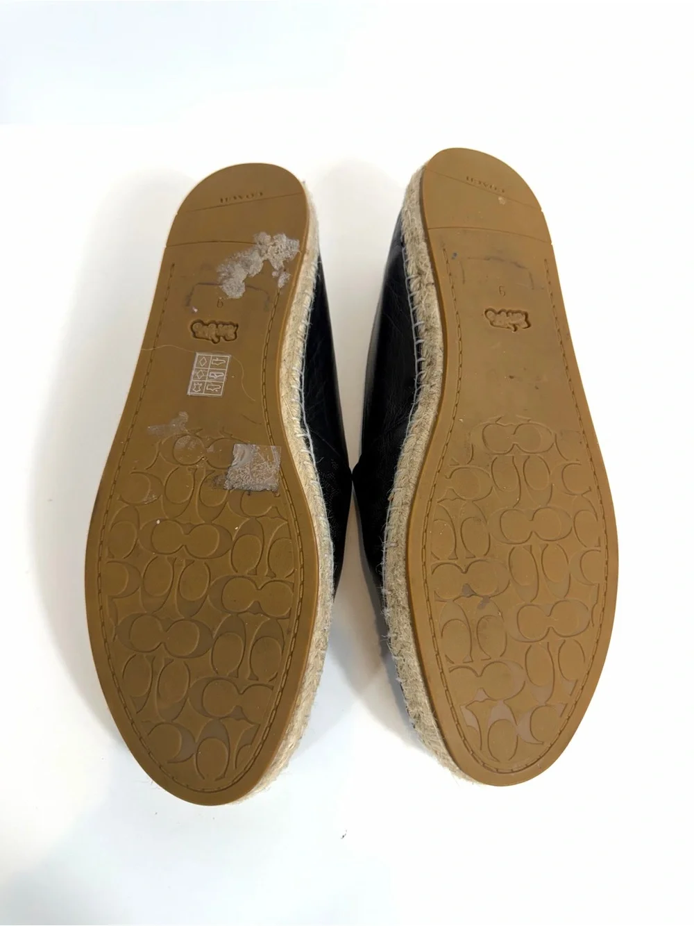 Coach Black Leather Signature Monogram Perforated Espadrille Flats Size 9